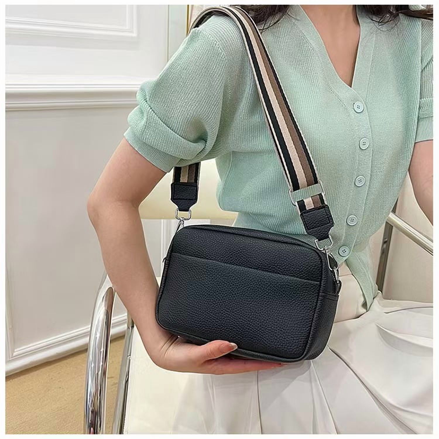 Classic Crossbody Bags for Women Stylish Designer Wide Purse Strap Shoulder Camera Bag Synthetic Leather Daily Use Bag