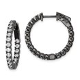 thumbnail image 1 of Black 2.25mm Cubic Zirconia Cz Round Hinged Hoop Earrings In/out, 1 of 5