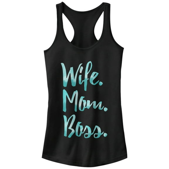 Junior's CHIN UP Wife Mom Boss  Racerback Tank Top Black 2X Large
