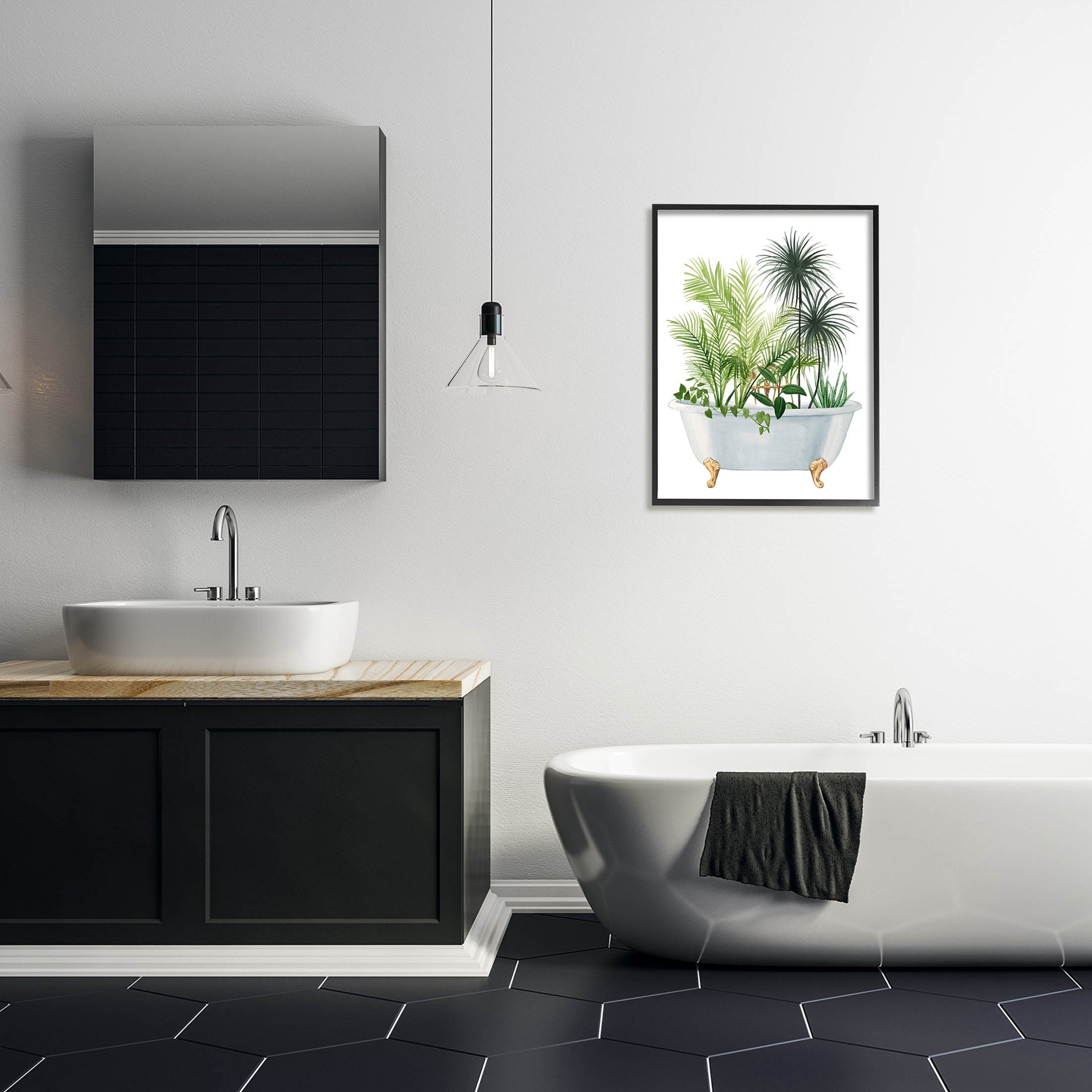 Stupell Industries Mixed Plant Leaves Antique Bathroom Tub Graphic Art Black Framed Art Print Wall Art, Design by Grace Popp