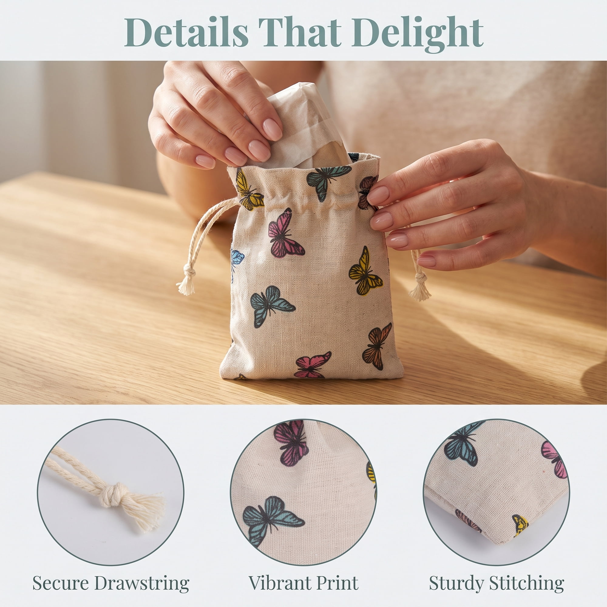 Unique Bargains Drawstring Gift Bags with Handles for Occasions Butterfly 5.1" x 7.1"
