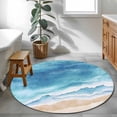 thumbnail image 4 of Abstract Beach Ocean Round Living Room Rugs 4 ft, Blue Waves Watercolor Washable Area Rug with Non-Slip Sturdy Edge Binding Round Carpet for Entryway Kitchen Bedroom Bathroom, 4 of 9