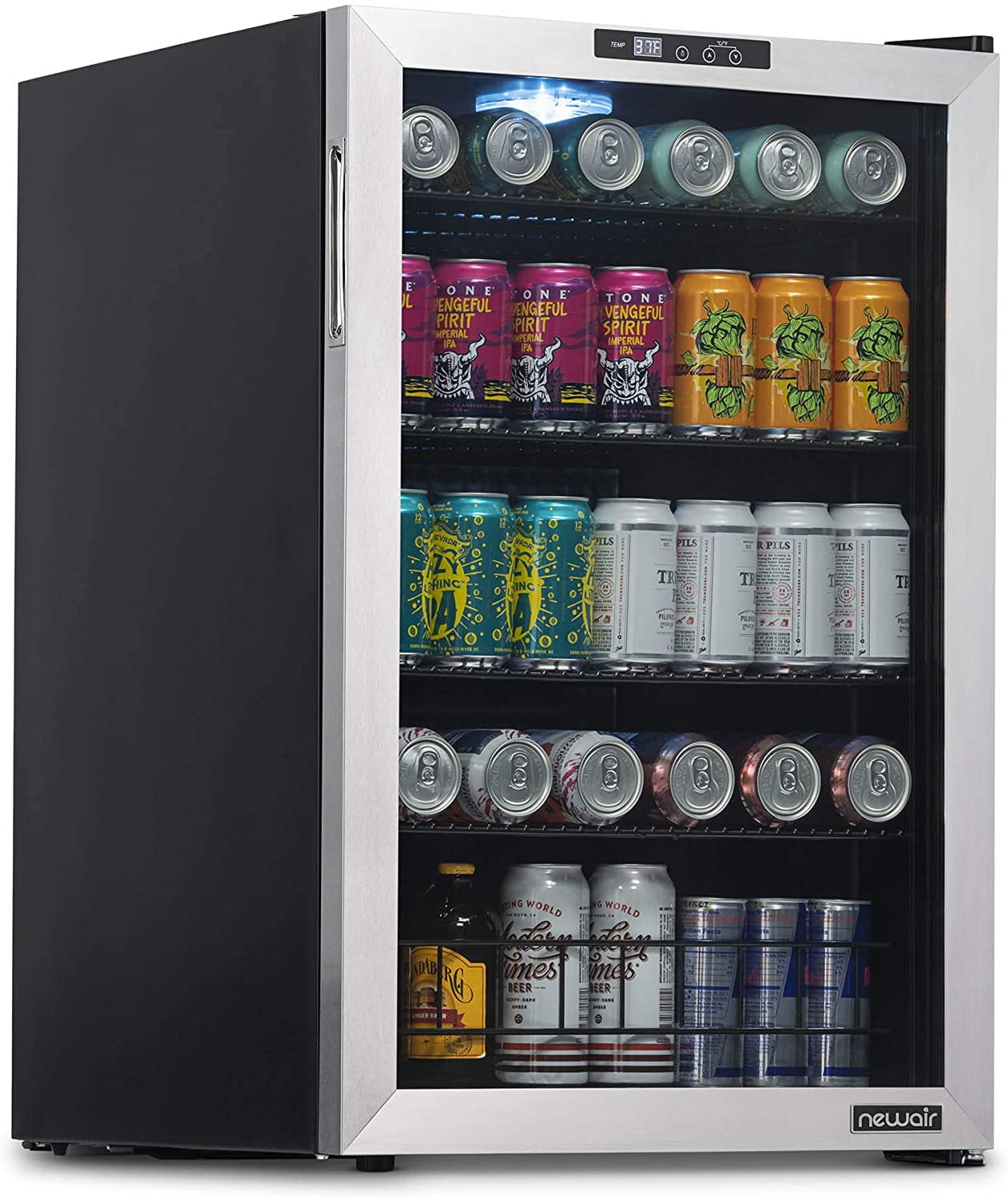 Restored Newair NBC160SS00-RB Freestanding Beverage Fridge with SplitShelf, 160 Cans, Stainless Steel (Refurbished)