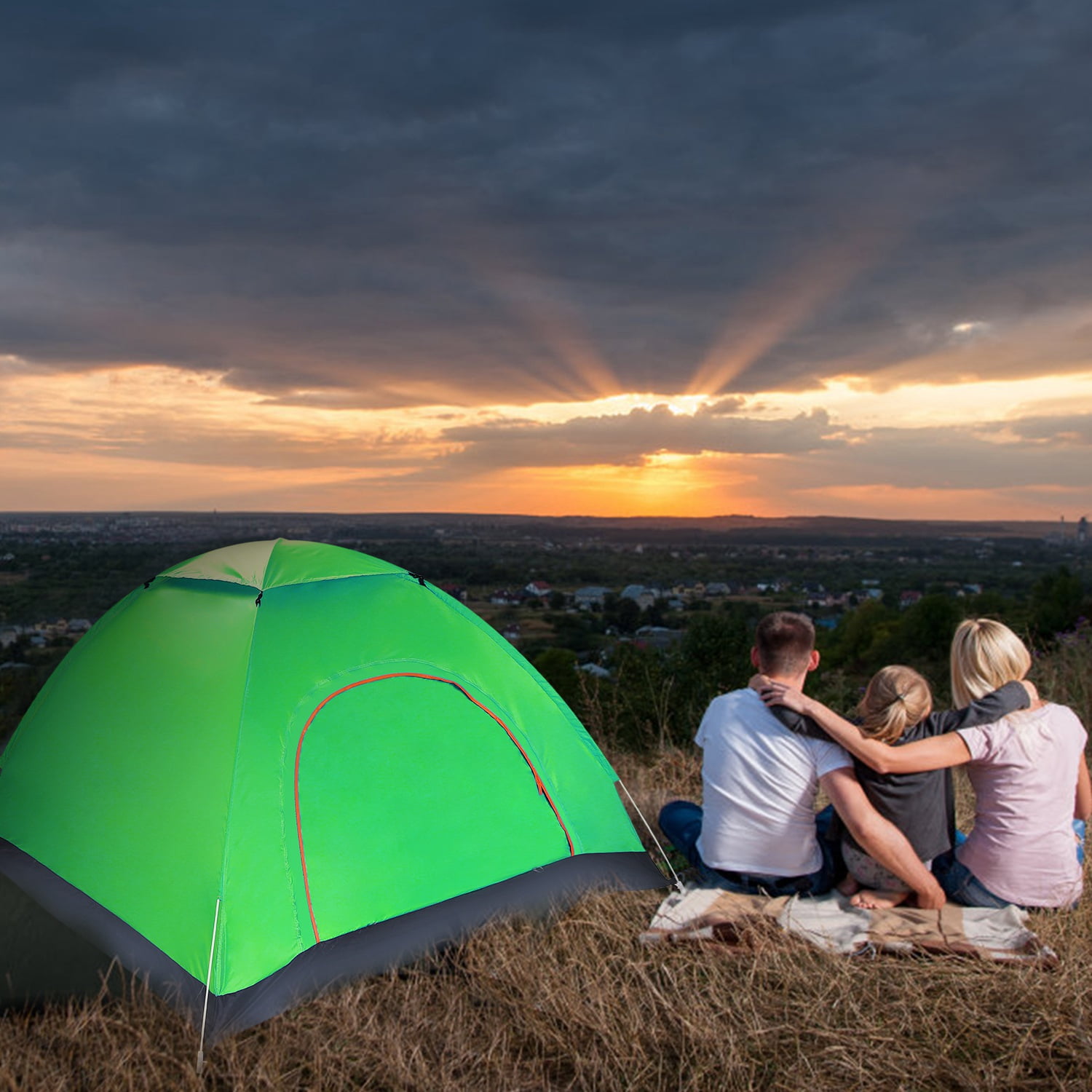 Moclever 3-4 Persons Pop up Tent 3.04lbs Camping Tent Outdoor Folding Waterproof Tent 6.56x6.56x4.26ft with 2 Mosquito Net Doors Carrying Bag for Hiking Climbing Fishing, Green