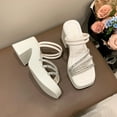 thumbnail image 6 of White Slippers For Womens Rhinestone Square Toe Open Toe Design Thick Sole Block Heel For Casual Wear And Everyday Use In Spring Summer Seasons Size 37, 6 of 9