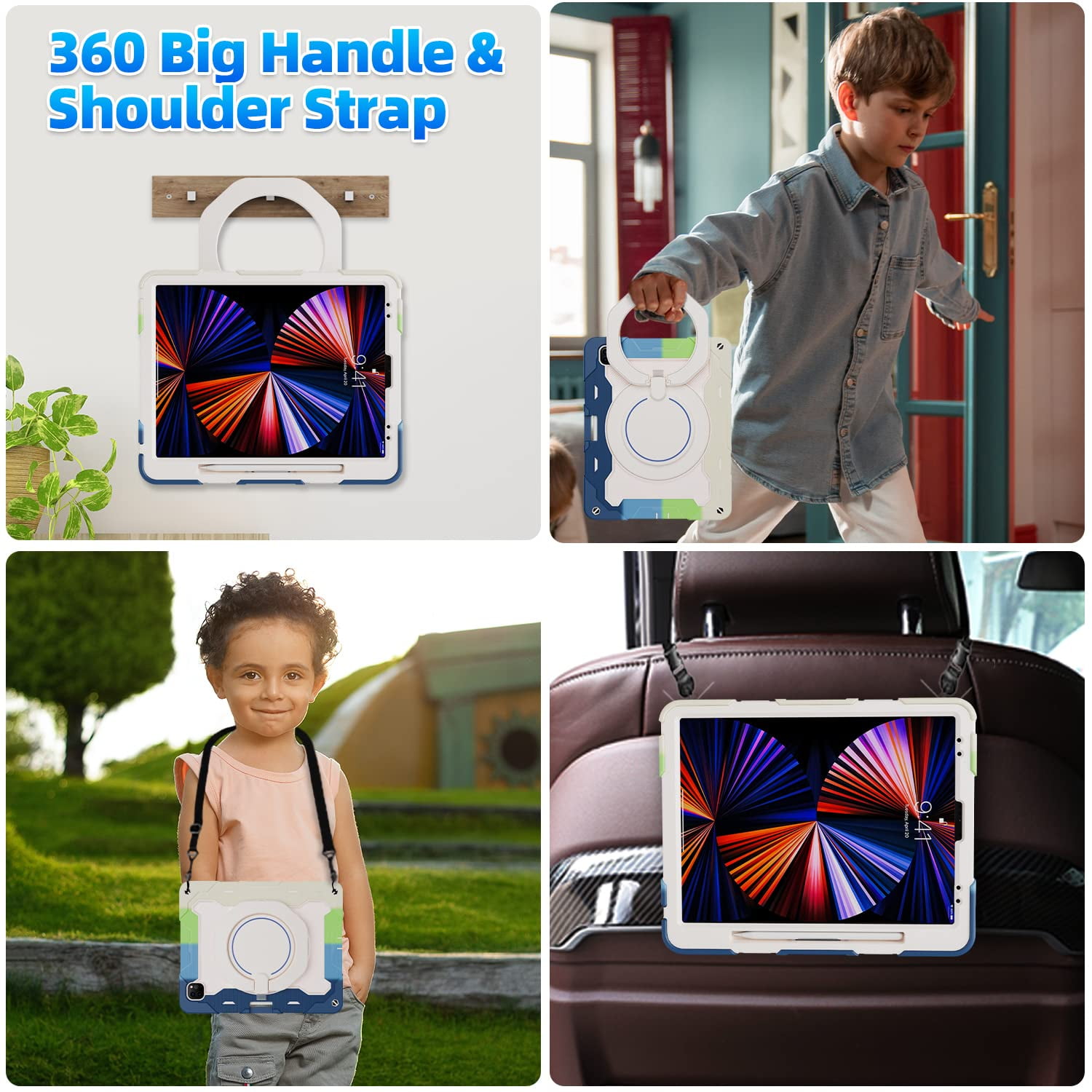 ROISKIN for iPad Pro 12.9 inch Case (6th/5th/4th/3rd generation)with Screen Protector for Kids, 360 Kickstand,Handle, Pencil Holder,Shoulder Strap Heavy Duty Rugged 12.9 iPad Case