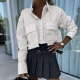 thumbnail image 4 of hlysgo Women's Collared Double Pocket Tops Cropped Button Down Shirt Long Sleeve Fashion Casual Streetwear Tops White,S, 4 of 5