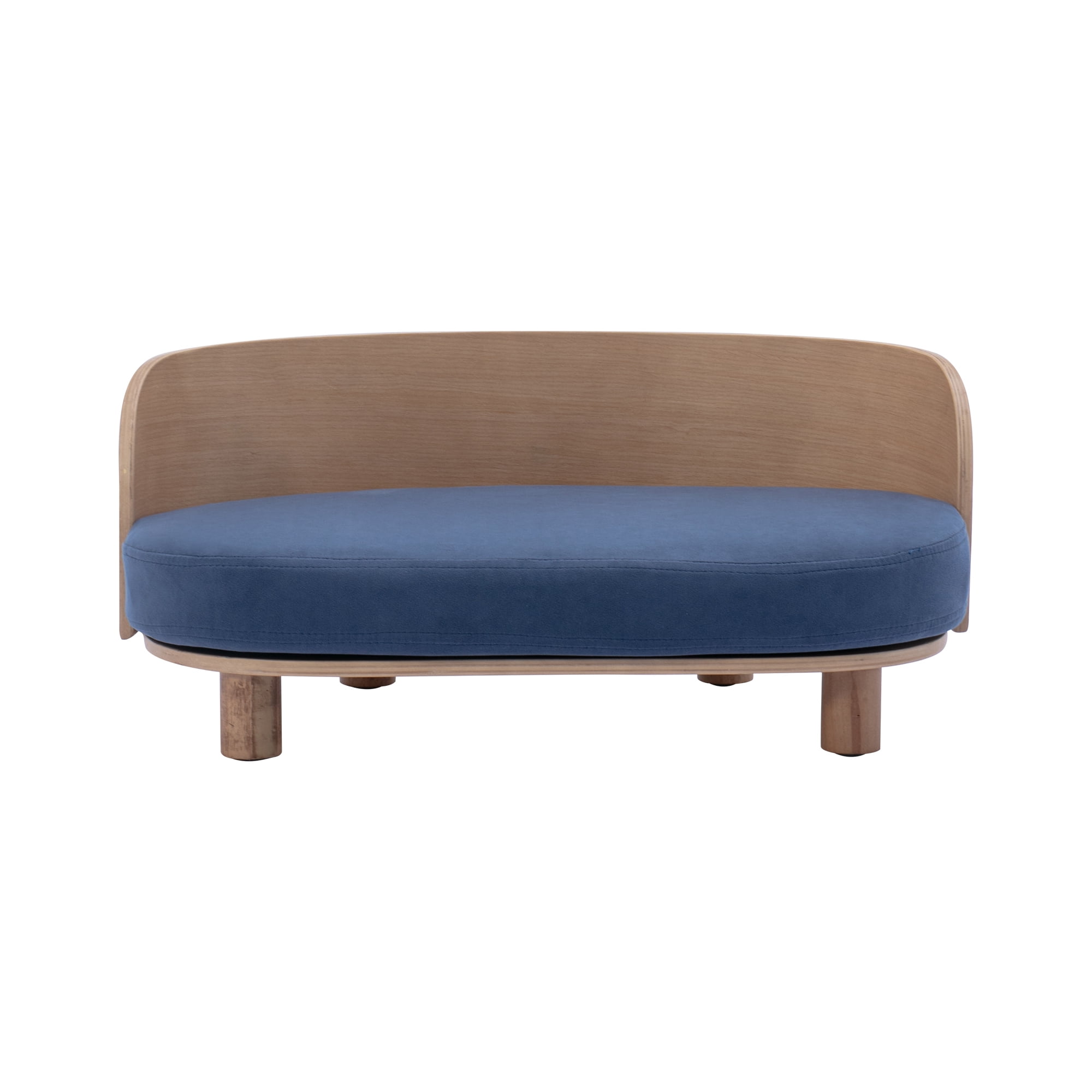 Pefilos 26" Modern Pet Sofa Dog Bed With Solid Wood legs and Bent Wood Back, Velvet Cushion, Walnut, Blue Pefilos 26" Modern Pet Sofa Dog Bed With Solid Wood legs and Bent Wood Back, Velvet Cushion, Walnut, Blue