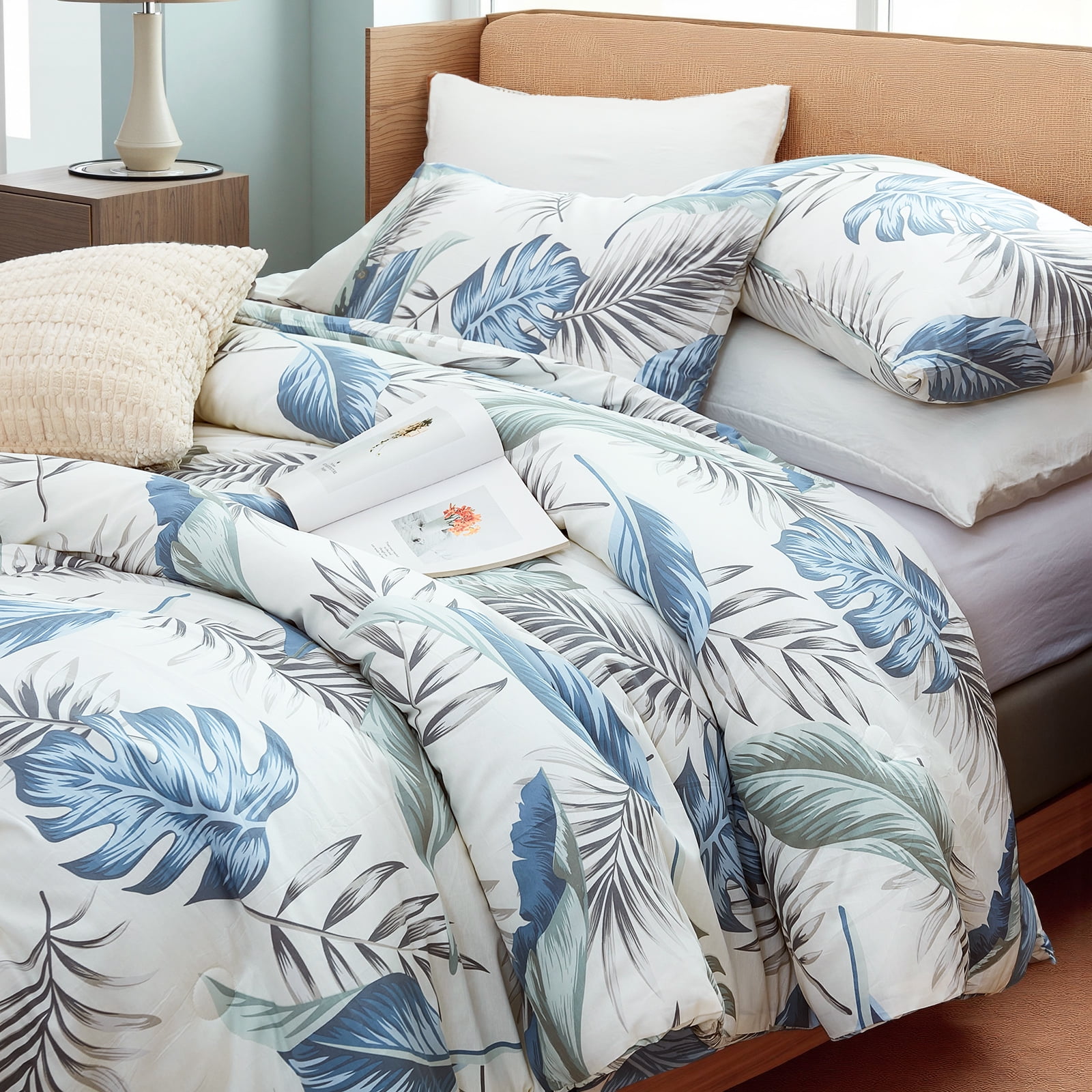 100% Cotton Comforter Set Queen Size, Botanical Floral Comforter with 2 Pillowcases, Vintage Garden Flowers Pattern, Soft Breathable Bedding for All Seasons