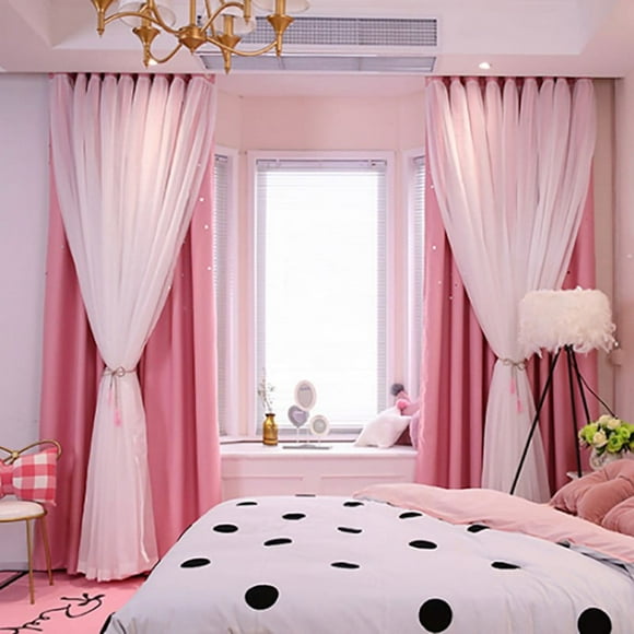 Stars Curtains Star Blackout Curtains for Kids Girls Bedroom Living Room Colorful Double Layer Star Cut Out Stripe Window Curtains, 1 Panel