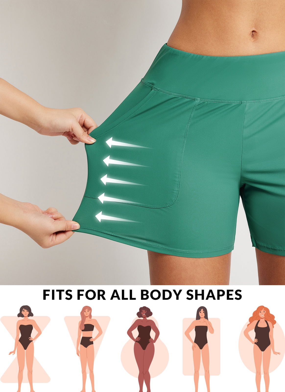 BALEAF Women's Swim Board Shorts 5 inch Swimming Bottoms High Waisted Tummy Control Swimsuits Beach Shorts with Liner Green L