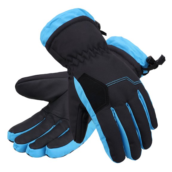 Kids' Two Tone Geometric Ski Gloves,Black w/ Neon Blue Trim,M(7-9 Years)