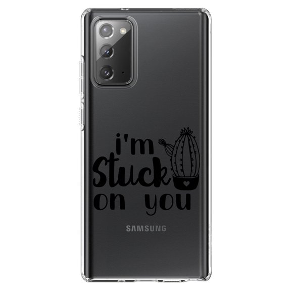 DistinctInk Clear Shockproof Hybrid Case for Galaxy Note 20 ULTRA (6.9" Screen) - TPU Bumper Acrylic Back Tempered Glass Screen Protector - I'm Stuck On You Cactus