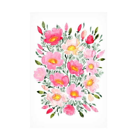 Canvas Wall Art - blursbyai 'Winterlynn Pink Bouquet' Wall Art for Living Room, Bedroom, or Office Décor by Trademark Fine Art - 12 x 19 Inches