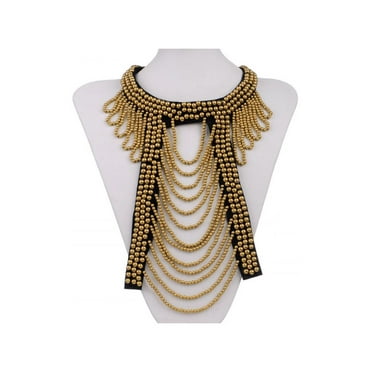 Women's Egyptian Tribal Ethnic Bohemian Golden Beaded Bib Collar Statement Necklace