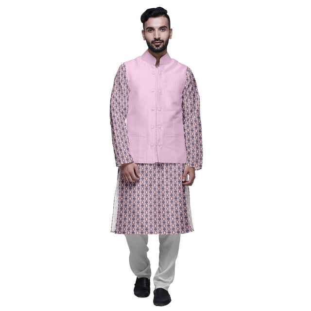 Atasi Ensemble Kurta Pyjama Ethnique Classique à Manches Longues Imprimé pour Hommes Tenue Décontractée