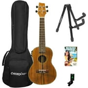 Sawtooth Acacia Concert Ukulele with Preamp, Quick Start Guide, & ChromaCast Accessories, Natural Satin