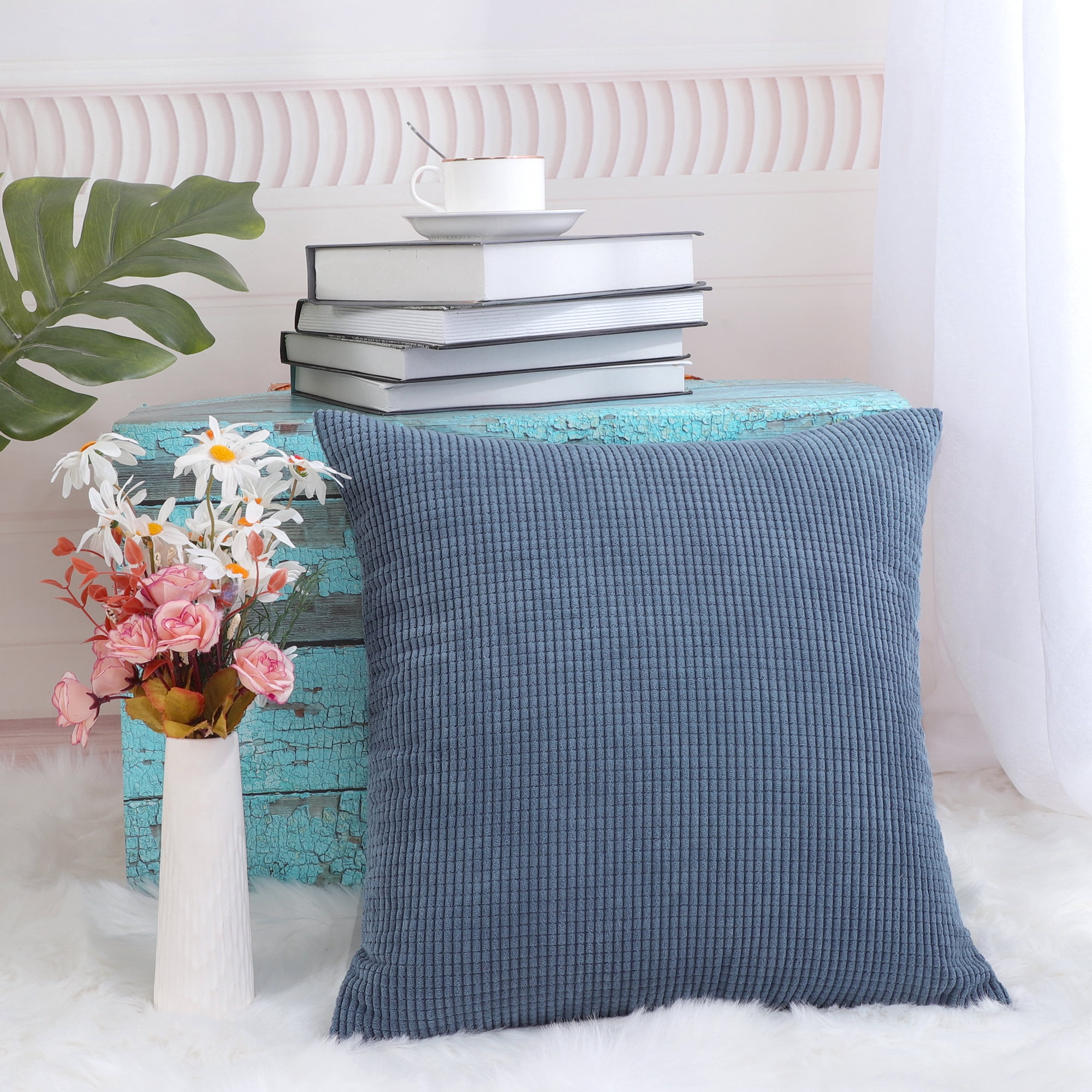 REGALWOVEN Velvet Square Decorative Throw Pillow Cover, 26"x26", Navy