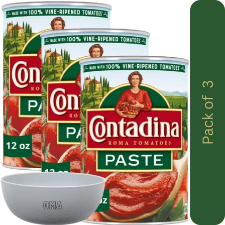 Contadina Canned Tomatoes Tomato Paste, 3 Pack (12 oz Each) – with Bowl by OMA