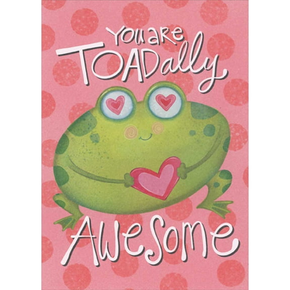 RSVP You Are Toadally Awesome: Green Toad Holding Pink Heart Valentine's Day Card for Kid - Boy or Girl