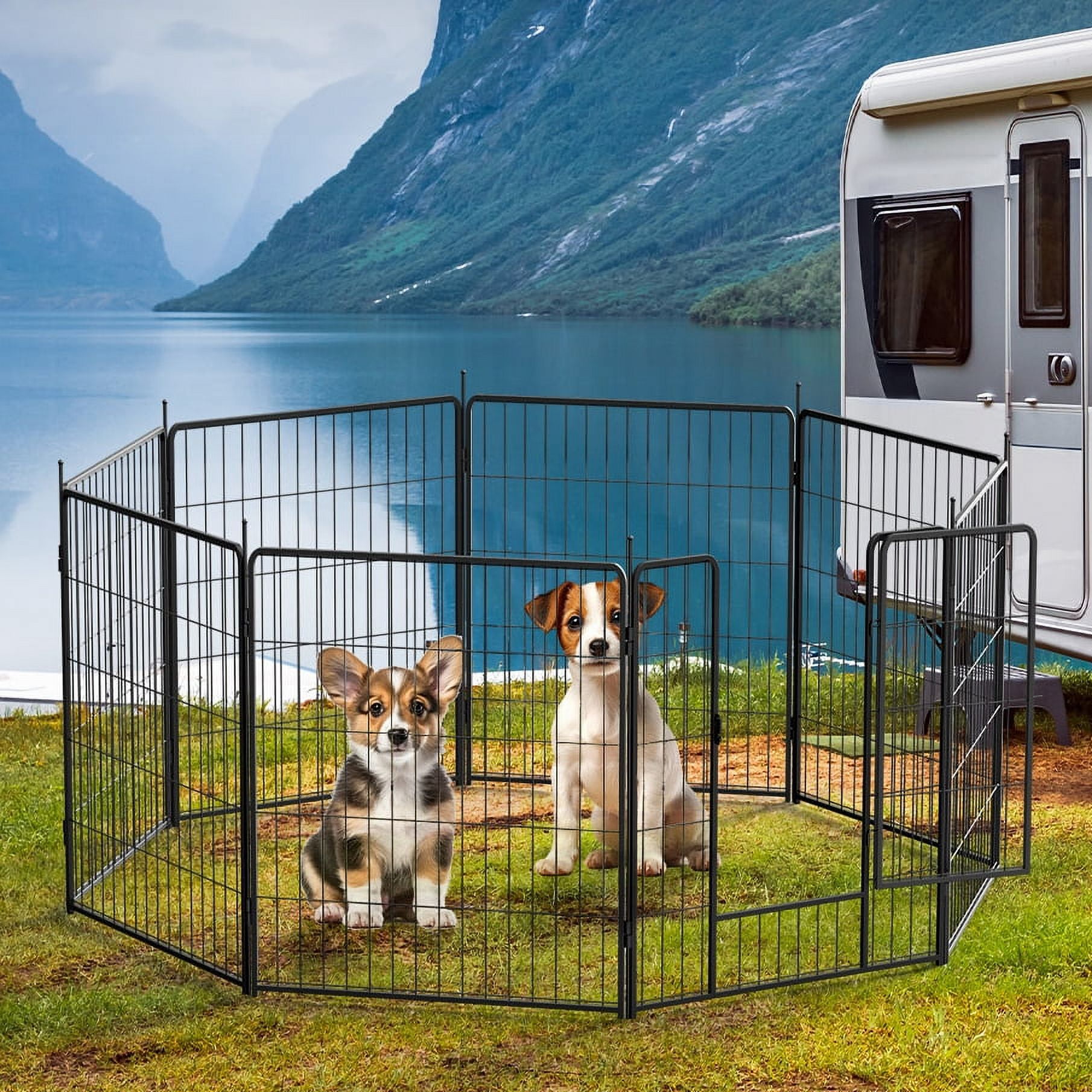 Pefilos 23" Outdoor Dog Playpen 8-Panels Dog Pen Indoor Metal Puppy Pet Playpen for Cats Small Dogs Run Fence, Iron Pet Dog Playpen, Black Pefilos 23" Outdoor Dog Playpen 8-Panels Dog Pen Indoor Metal Puppy Pet Playpen for Cats Small Dogs Run Fence, Iron Pet Dog Playpen, Black