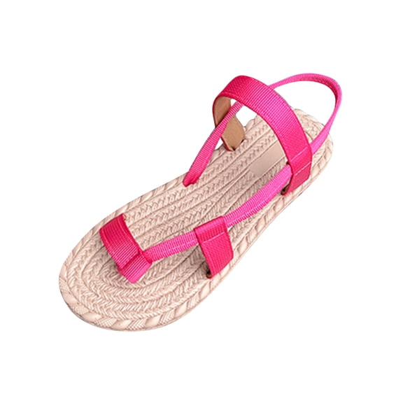 ShiShine Women's Strappy Flat Sandals with Toe Loop Design Non Slip Woven Sole Casual Summer Shoes for Beach Vacation