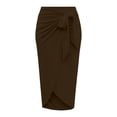 thumbnail image 3 of Skirts for Women Skirt Summer Solid Color Tie Waist Pleated Side Slit Midi Skirt for Casual Wear with Flowy A-Line Elegant Summer Brown M, 3 of 3