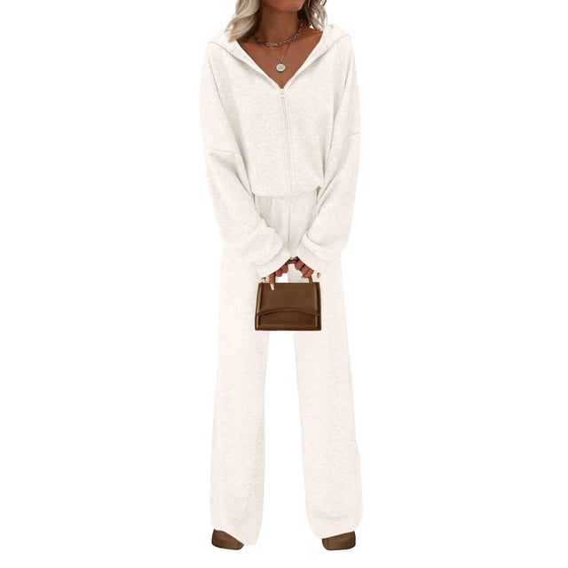 Conjunto Deportivo PRETTYGARDEN 2 Piezas Sudadera con Capucha y Pantalones Blanco XXL