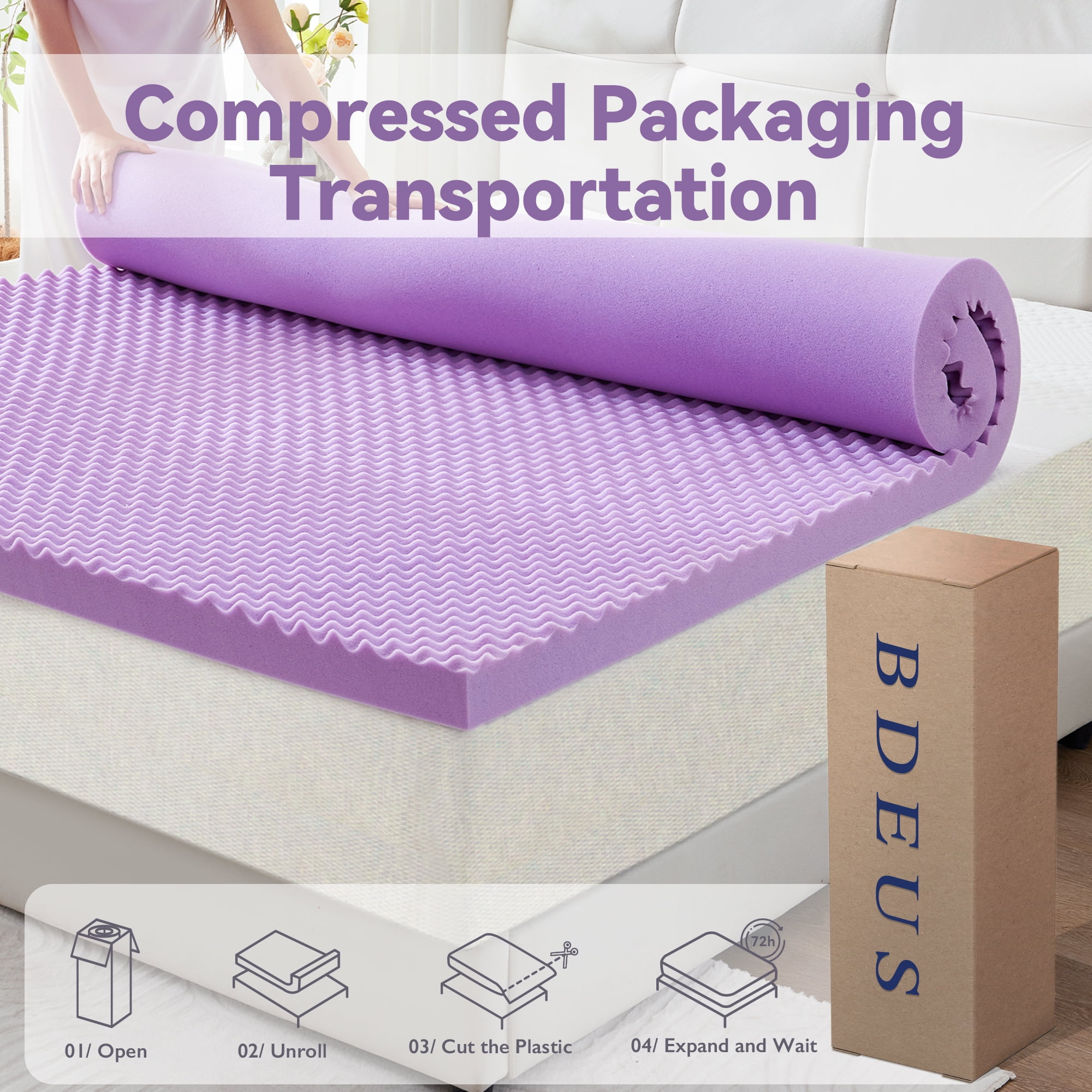 BDEUS 2 inch Gel Cooling Memory Foam Mattress Topper, Memory Foam Egg Crate Mattress Topper, CertiPUR-US Certified, Twin Size