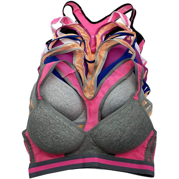 6 pcs Wire Free Gym Light Padded Raceback Cotton Sports Bra B C D Cup (32B)