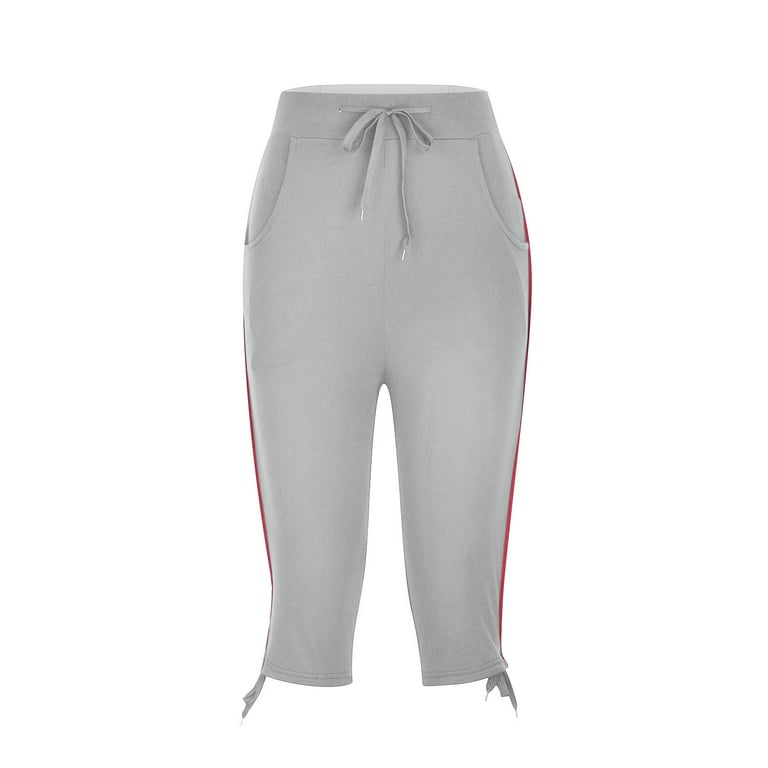 Workout Pants Capris for Women Yoga Capri Trackpants High Waist Drawstring  Jogging Hiking Athletic Sweat Slacks (Small, Gray)