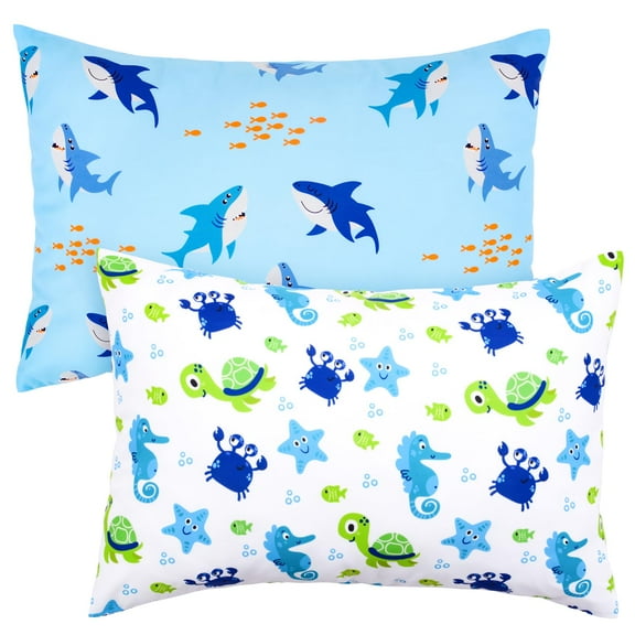 Toddler Pillowcases for 13X18 12x16 14x19 Turtles and Sharks Baby PillowCase 2 Pack Small Pillow Covers for Travel Pillow Blue White