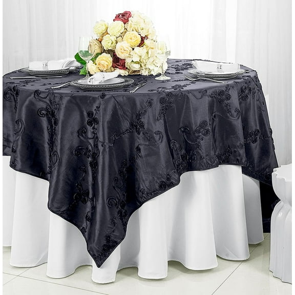 Wedding Linens Inc. 85" x 85'' Square Seamless Ribbon Taffeta Table Overlay Toppers -Pewter / Charcoal