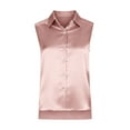 thumbnail image 4 of Womens Satin Dressy Blouses, Tank Tops for Women Business Casual Solid Color Lapel Button Down Sleeveless Shirts Vests, 4 of 5