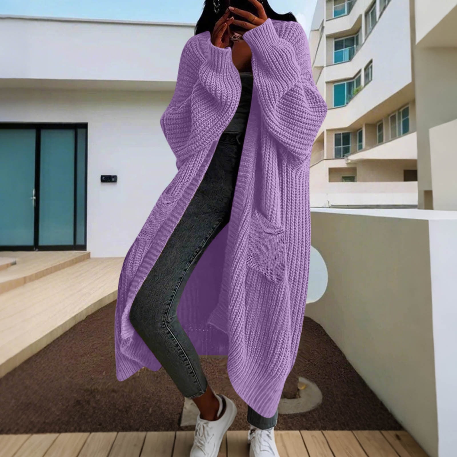 Womens Long Cardigan Sweaters Oversized Long Sleeve Open Front Cable Knit Jackets Fall Winter Shaggy Coat with Pockets Brown M - image 2