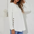 thumbnail image 3 of Blusa de algodón blanca de manga larga, corte holgado, cuello redondo, color puro, detalle de botones, estilo informal - Talla M, 3 of 6