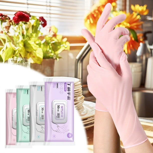 Guantes desechables de nitrilo - Guantes de cocina de 9" y 12" de grado alimentario para limpiar, fregar platos y tareas domésticas - Finos, duraderos e impermeables