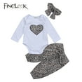 thumbnail image 4 of One opening 2020 Brand New Lovely Newborn Toddler Infant Baby Girl Romper +Long Floral Pants+Headband 3Pcs Outfit Leopard Heart Clothes Sets, 4 of 6