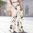 thumbnail image 4 of WTOBBY Women's Floral Print Wide Leg Pants with Pockets, High Waist Drawstring Loose Casual Trousers for Spring and Summer Season,Beige L, 4 of 6