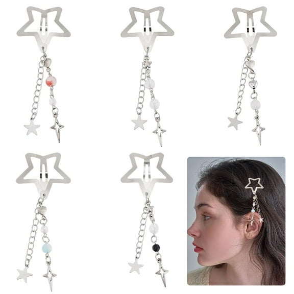 5 Pcs 5 Styles Shooting Star Hair Clips Alloy Snap Hair Clips Hair Accessories Silver Hair Clips Metal No Slip Hair Barrettes