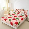 thumbnail image 4 of Homewish Cartoon Red Cherry Twin Sheet Sets for Teens, Yummy Summer Fruit Twin Fitted Sheet, Kawaii Love Heart Flat Sheet, Super Cozy Room Decor, 3pcs, 4 of 7