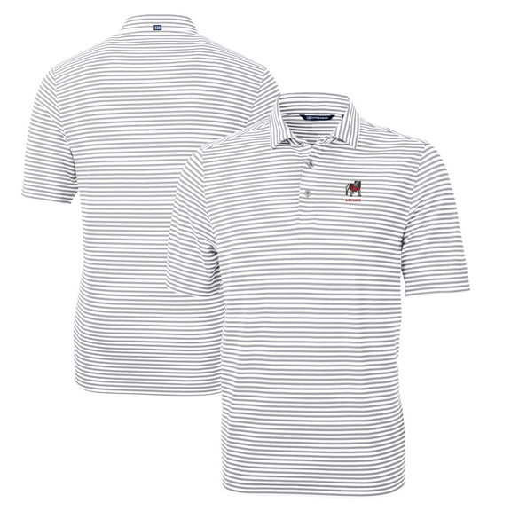 Men's Cutter & Buck Gray Georgia Bulldogs Alumni Logo Virtue Eco Pique Stripe Recycled Polo