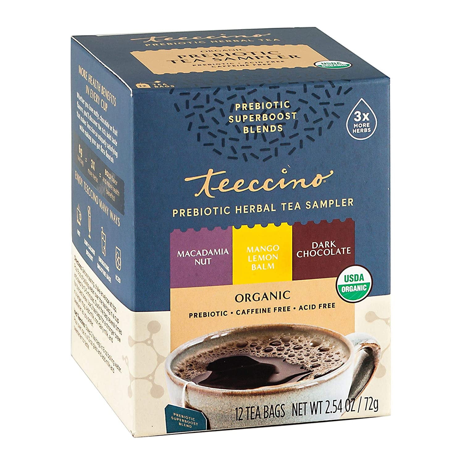 Teeccino Prebiotic Herbal Tea Sampler, 12 Tea Bags