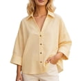 thumbnail image 6 of Blouses for Women Dressy Casual Slim Linen Long Sleeve Shirt Striped Casual Blouse Outfits, 6 of 9