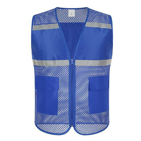 Toptie Mesh Safety Vest Zipper Team Volunteer Uniform Vest, Reflective Running Vest with Pockets, Slim Fit-Royal Blue-M
