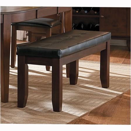 JERFIT Dark Oak Finish Wooden Bench 1pc Faux Leather Upholstered Seat Simple Dining Furniture