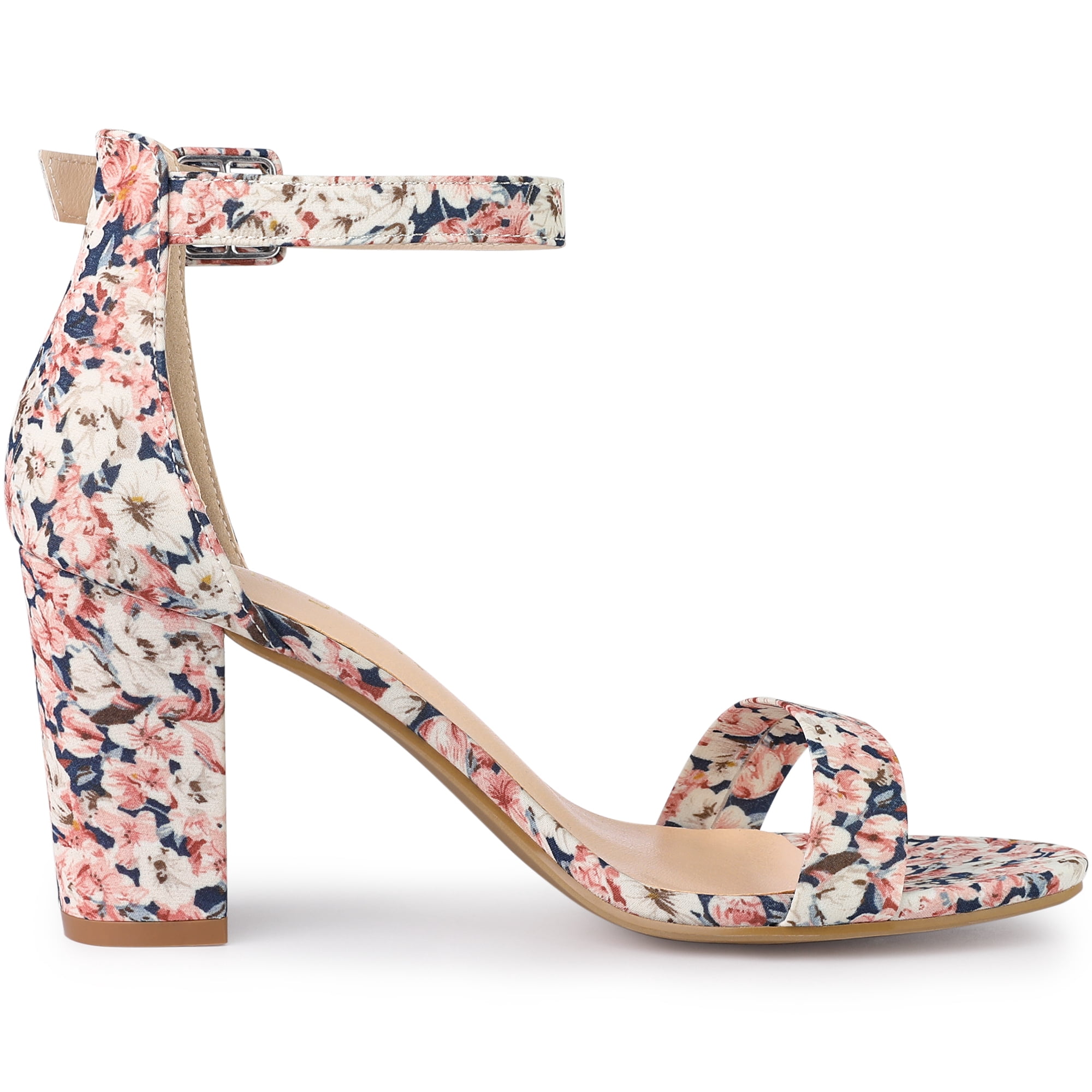 DARING DIVA Women's Floral Print Open Toe Block High Heels Red Sandals 6.5 Pink Blue
