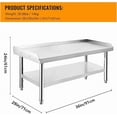 thumbnail image 7 of Stainless Steel 36x28x24 inch Equipment Grill Stand Table, 1000 lbs Top Shelf, 220 lbs Bottom Shelf, Adjustable Legs, 2" Edge Baffle, for Hotel, Home, Commercial Restaurant Kitchen, 7 of 7