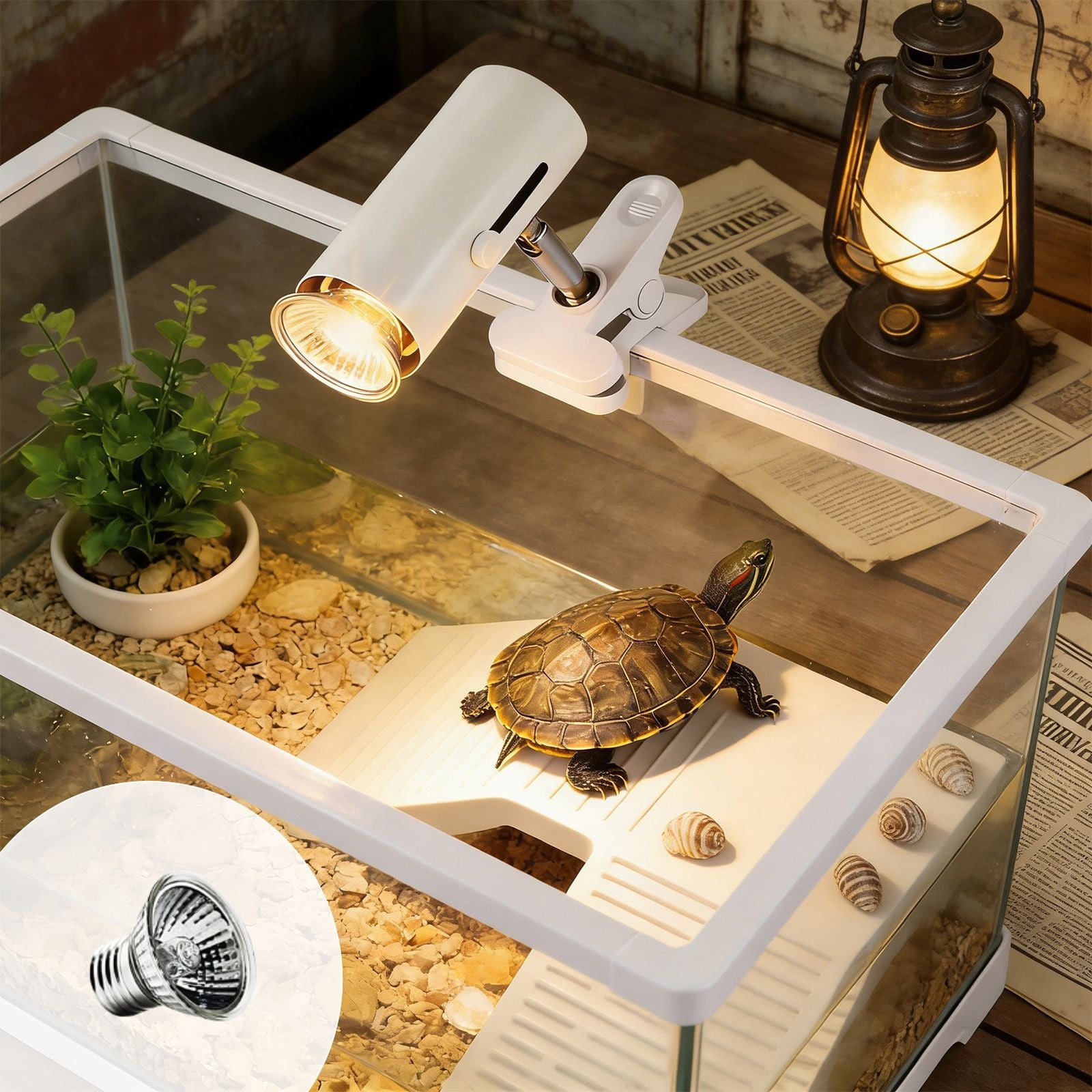 Cififendec Dimmable Reptile Basking Clip Lamp, Heat Sun Light Heater Bulb for Turtle Lizard Amphibian Tank Temperature Control Lighting