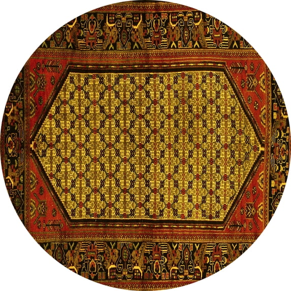 Ahgly Company Machine Washable Indoor Round Persian Yellow Traditional Area Rugs, 6' Round